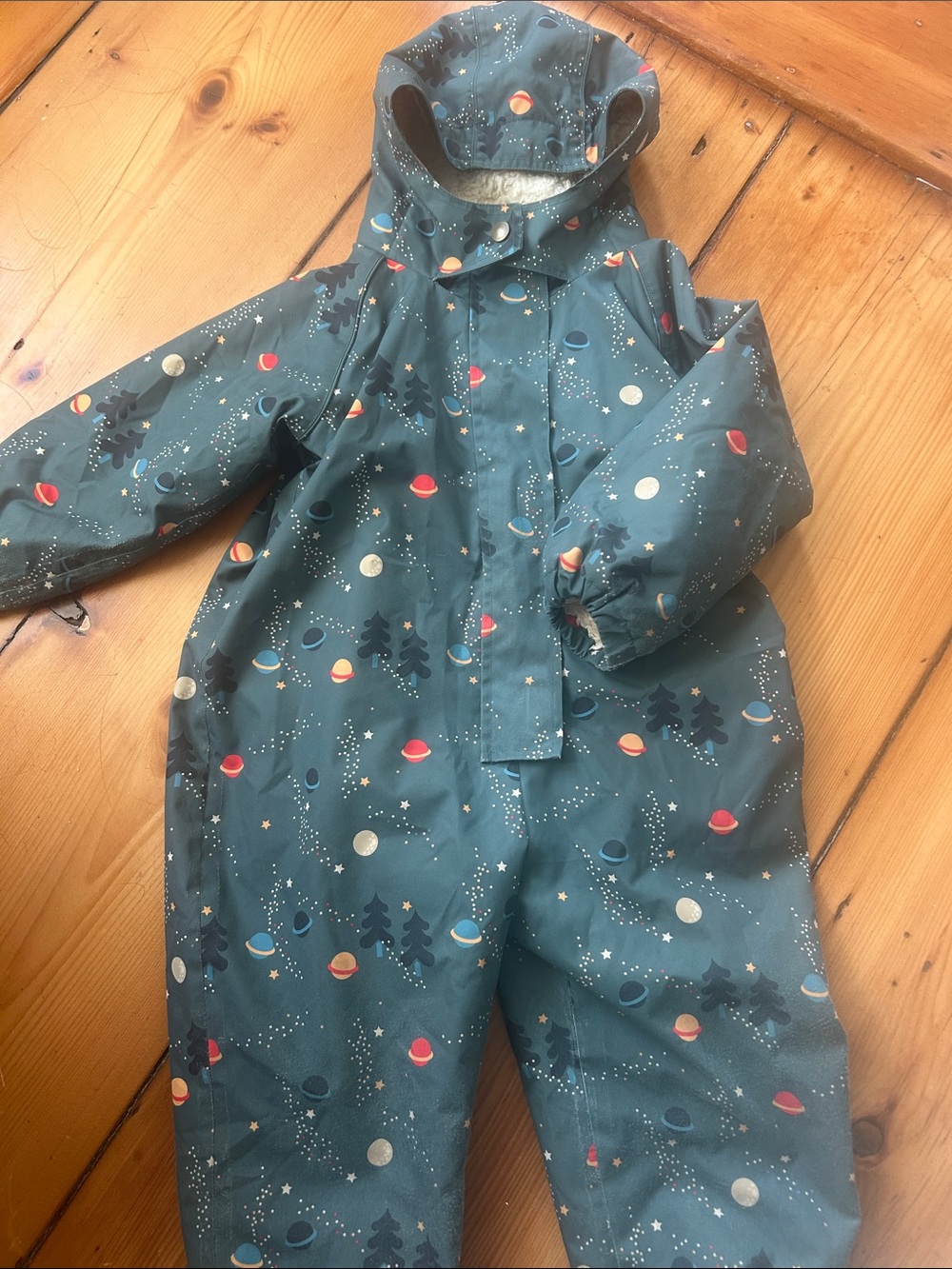 Little Green Radicals Teal Space-Print Kids Rain Suit